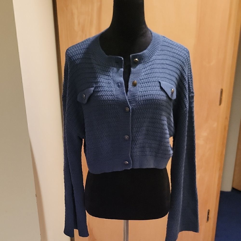 ZARA Blue Button-Up Women's Sweater sz med